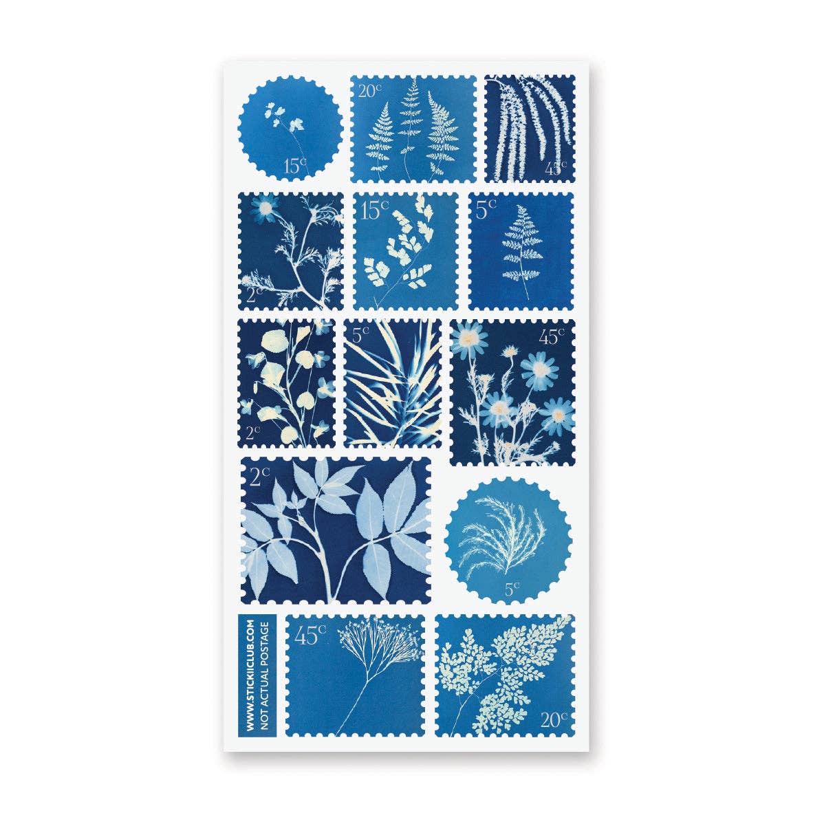 Cyanotype Botanical Stamps Sticker Sheet