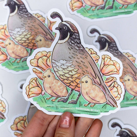 Quail and Chicks Vinyl Sticker Decal
