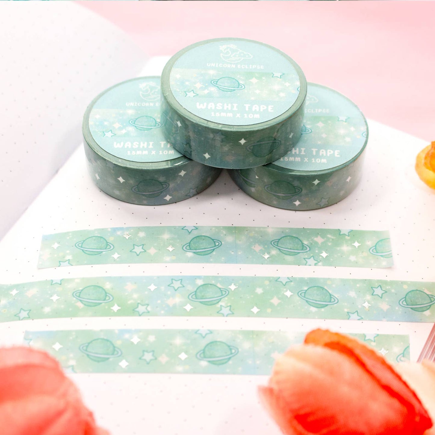 Green Galaxy Silver Foil Washi Tape