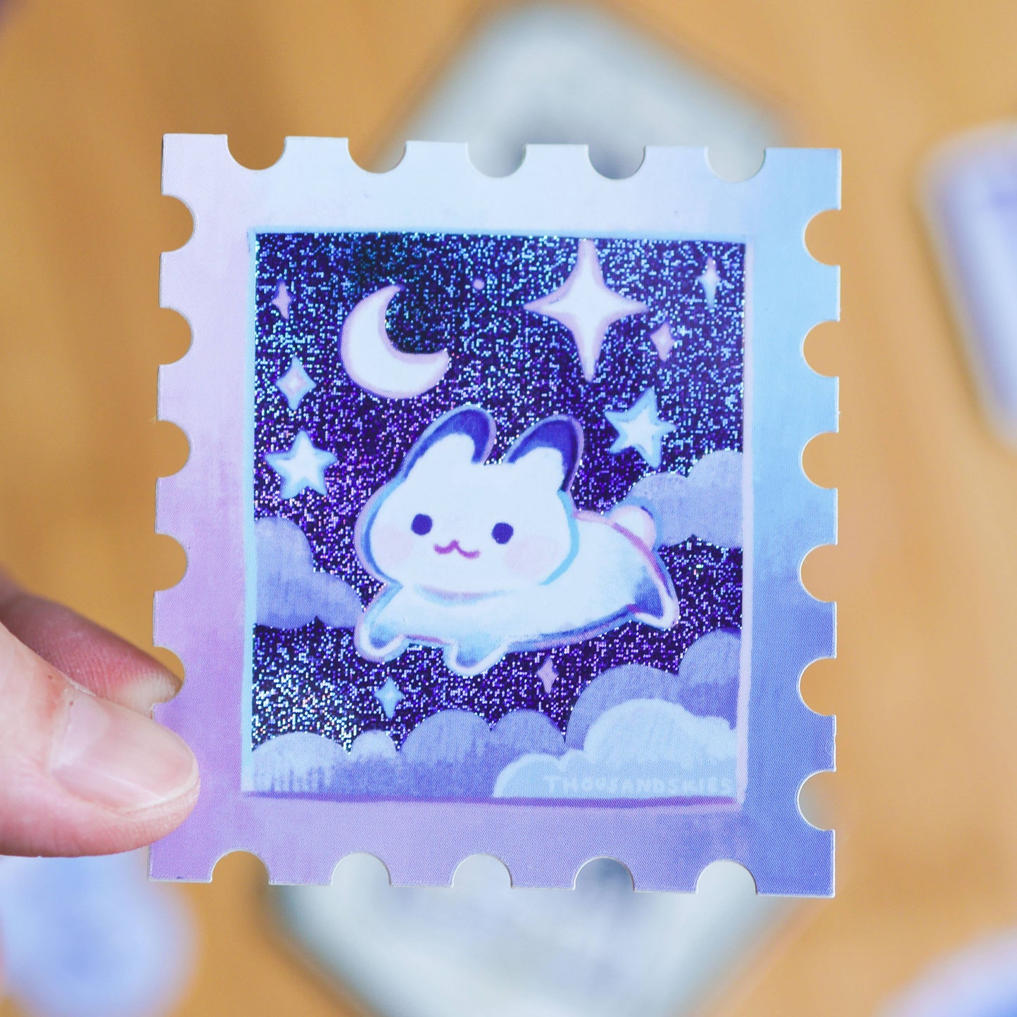Starry Night and a Bunny Stamp Holographic Vinyl Sticker