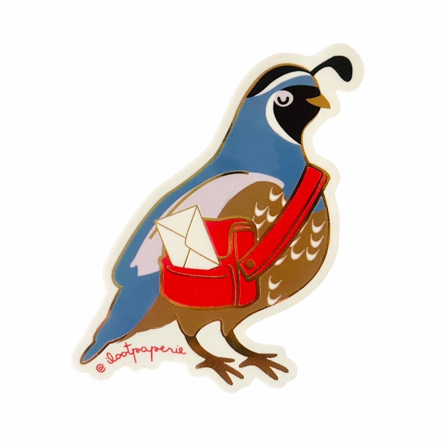 Quail Mail Postage Vinyl Sticker w/ Gold Mirror Accent