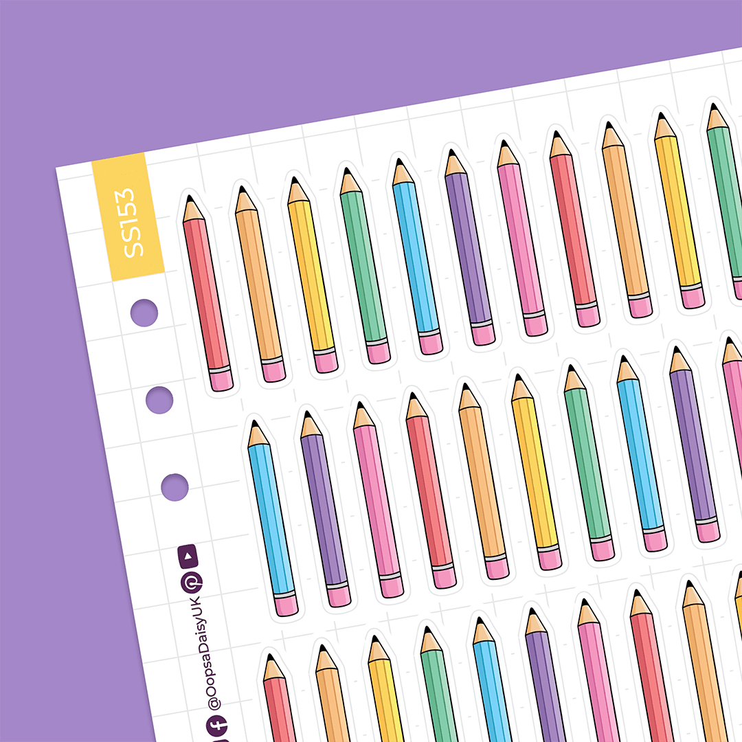 Rainbow Pencils A5 sticker sheet
