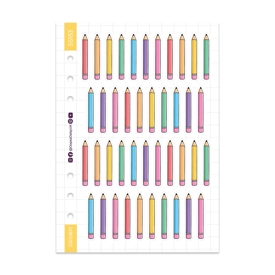 Rainbow Pencils A5 sticker sheet