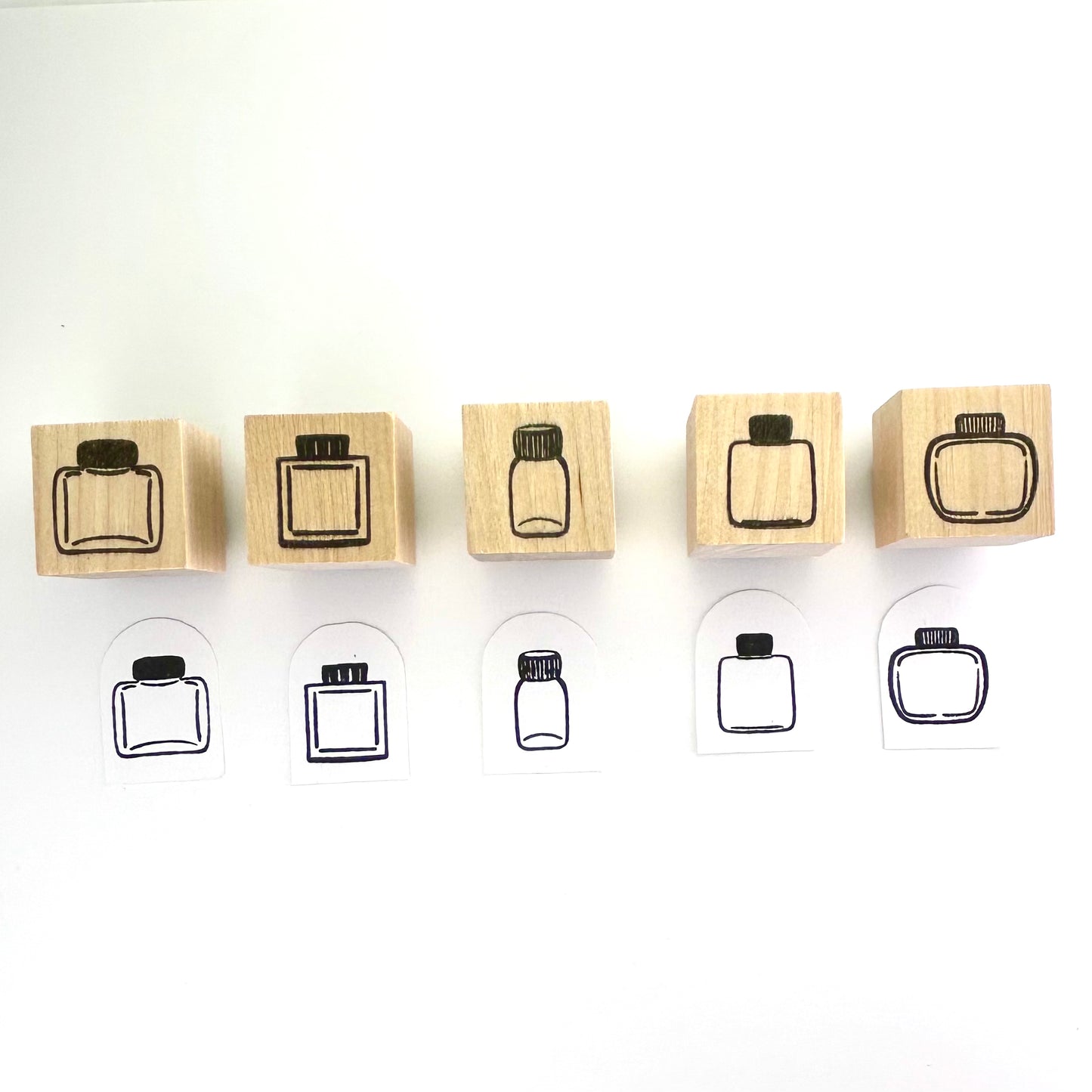 Mini ink bottle stamps, full set of 5
