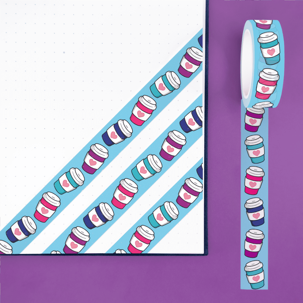 Coffee Cups washi tape, blue vertical