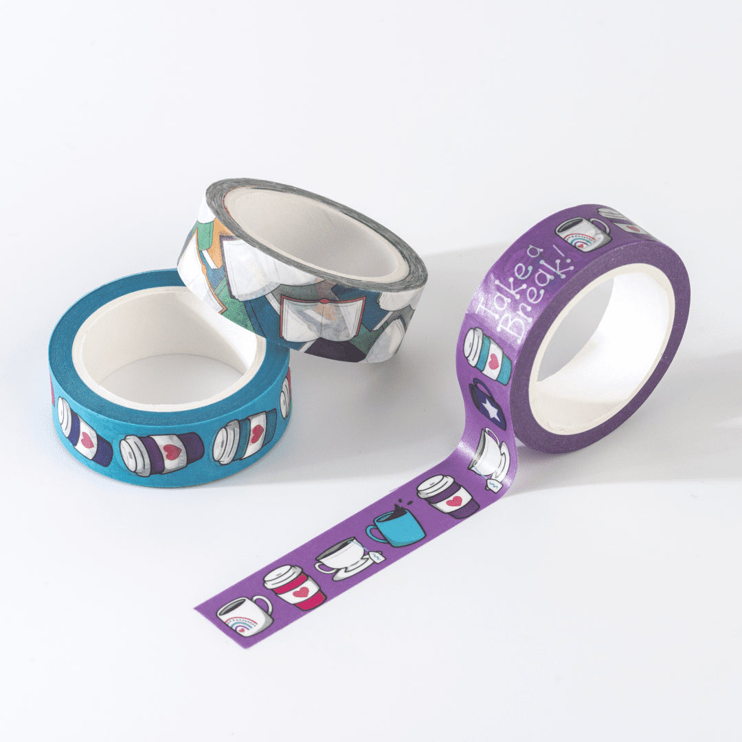 Coffee Cups washi tape, blue vertical