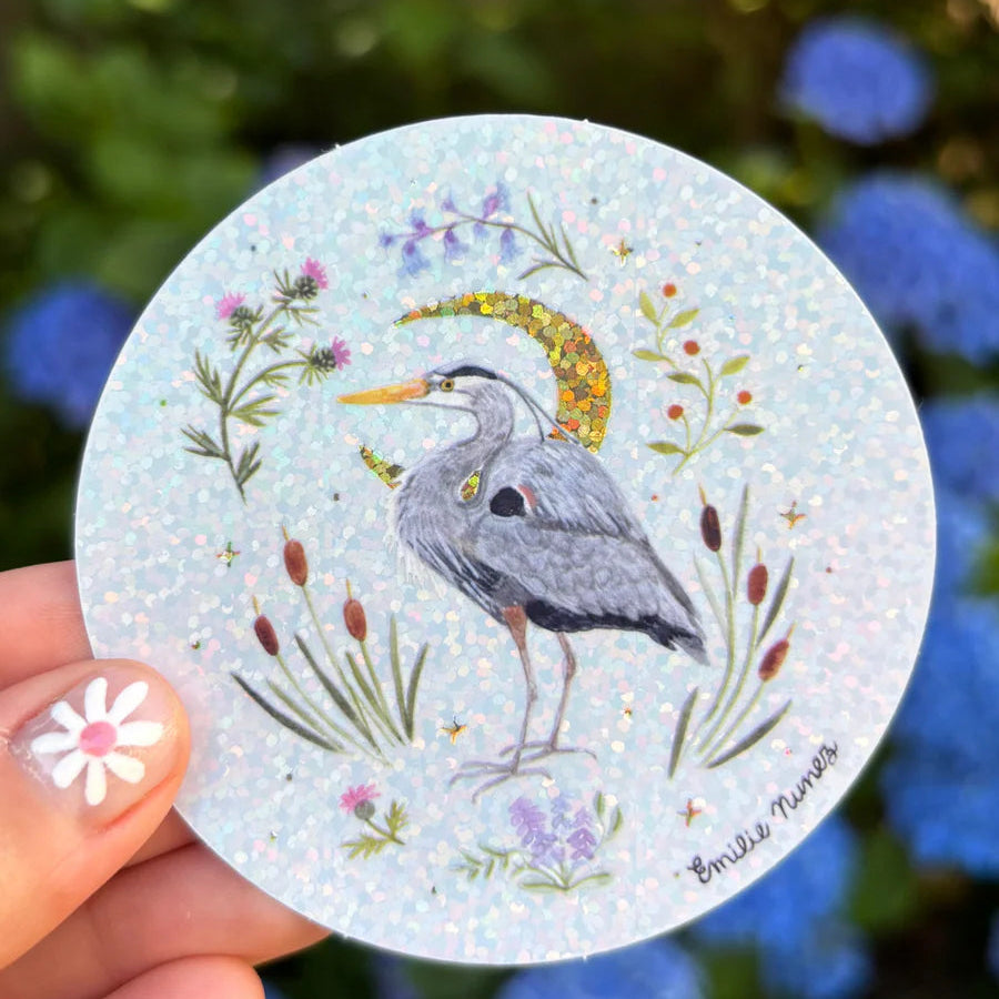 Great Blue Heron Glitter Sticker