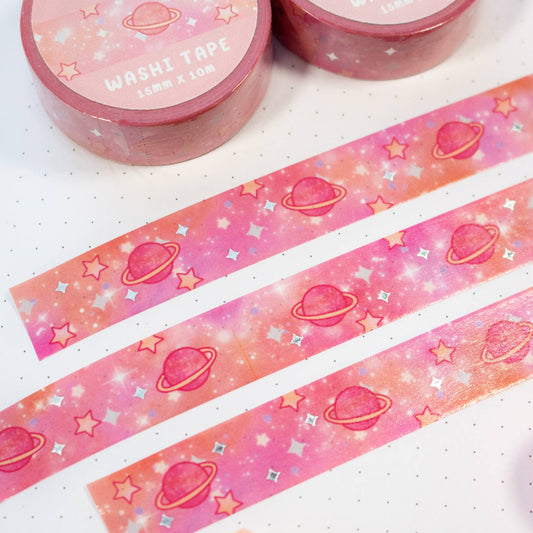 Pink Galaxy Silver Foil Washi Tape