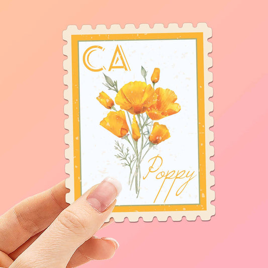 California Poppy Stamp-Style Sticker