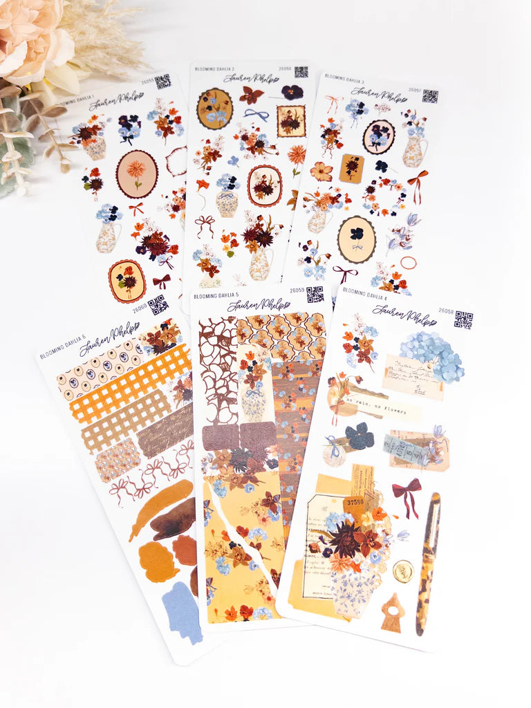 Blooming Collection: Dahlia Sticker Sheet Bundle of 6 by Lauren Phelps Designs