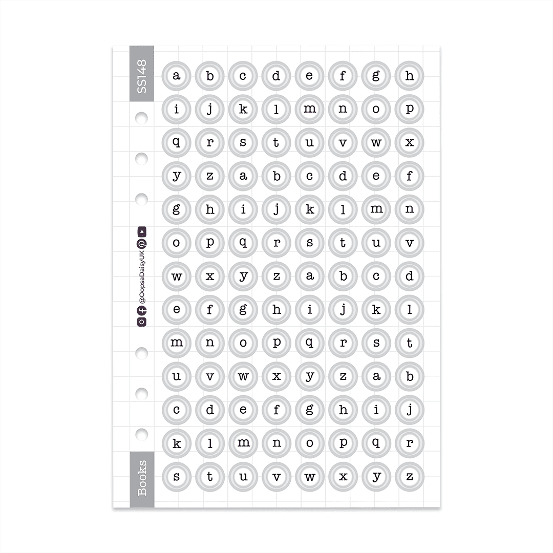 Typewriter Keys, Lower Case A5 Sticker Sheet