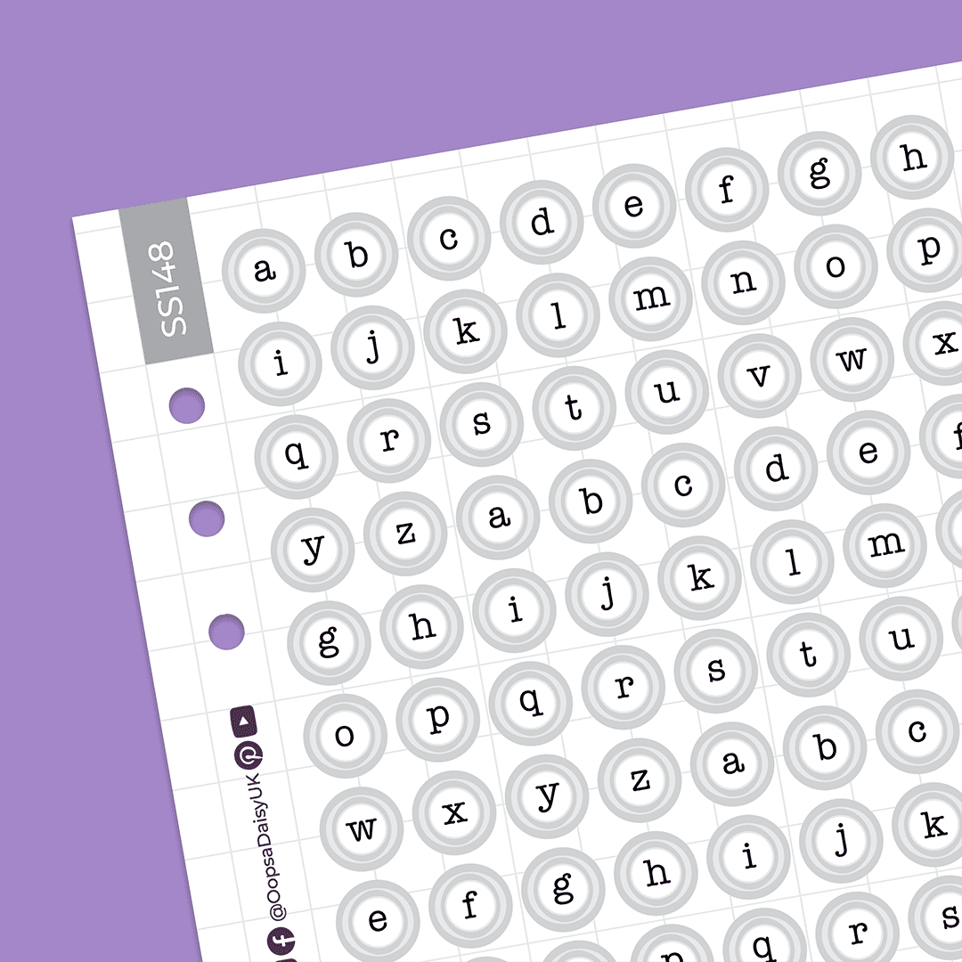 Typewriter Keys, Lower Case A5 Sticker Sheet