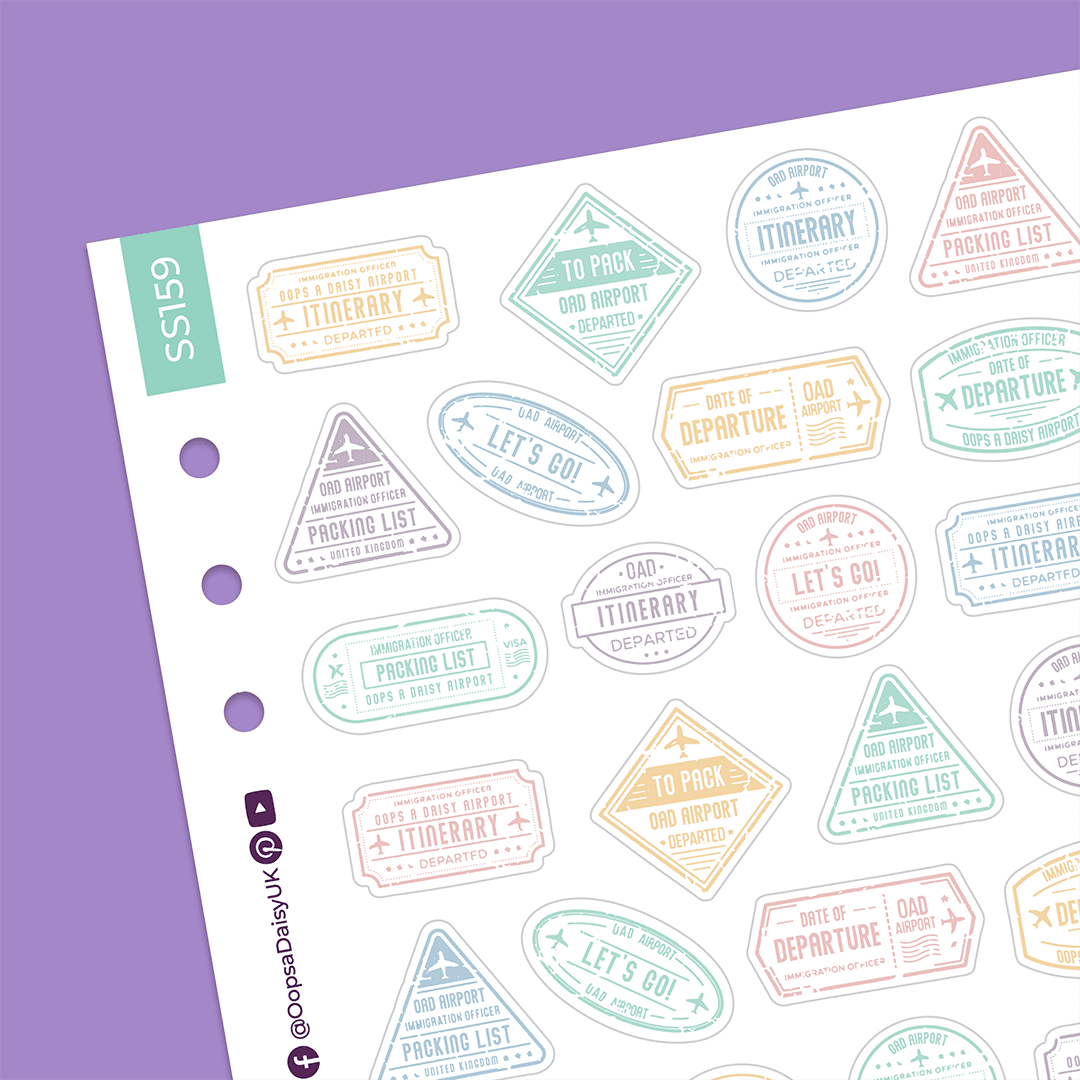 Passport Stamps A5 Sticker Sheet