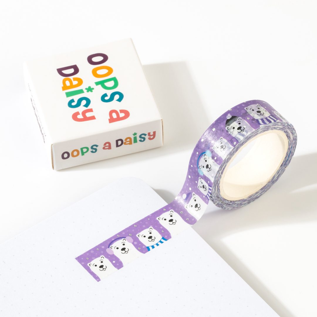 Polar Bears in Hats Silver Foil Washi Tape