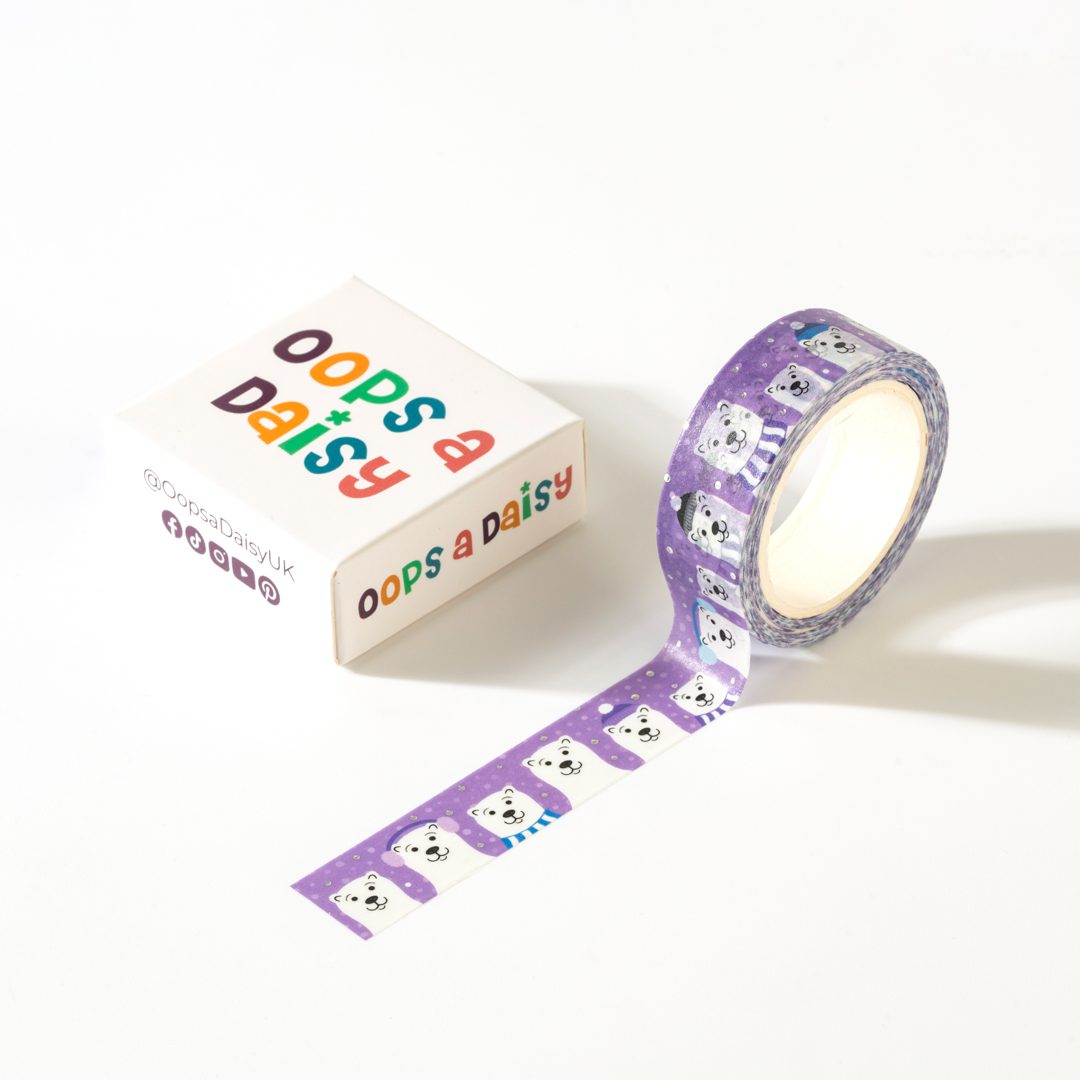 Polar Bears in Hats Silver Foil Washi Tape