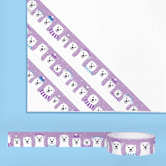 Polar Bears in Hats Silver Foil Washi Tape