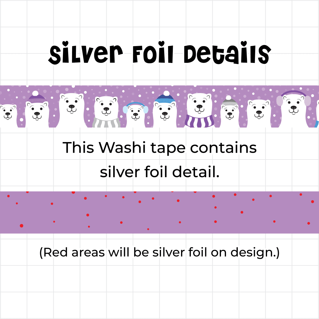 Polar Bears in Hats Silver Foil Washi Tape