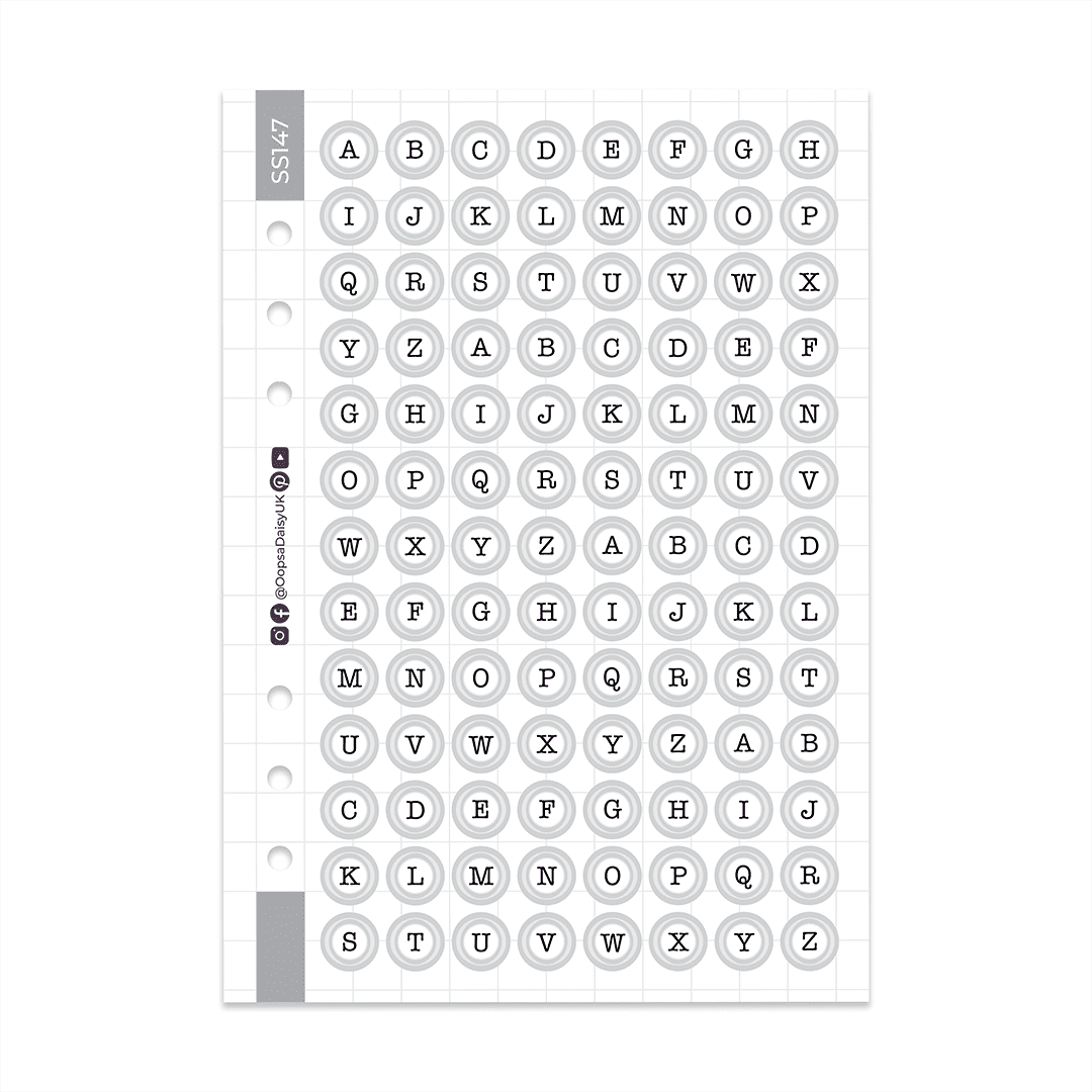 Typewriter Keys, Upper Case A5 Sticker Sheet