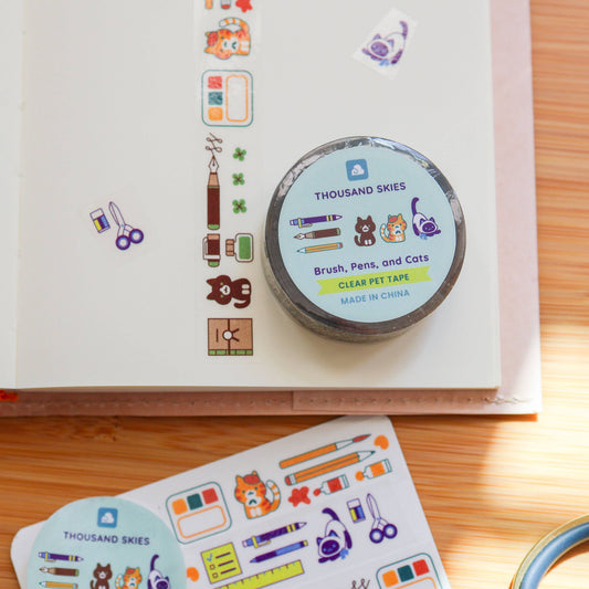 Brush, Pens, and Cats PET Transparent Tape by Thousand Skies