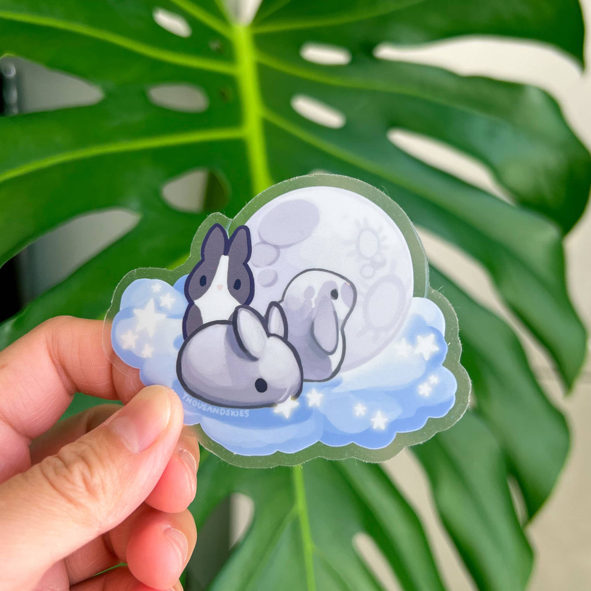 Silver Moon Bunnies Transparent Vinyl Sticker