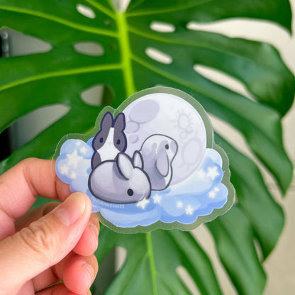 Silver Moon Bunnies Transparent Vinyl Sticker