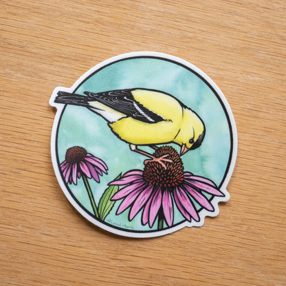 Goldfinch on Coneflower Vinyl Decal Sticker