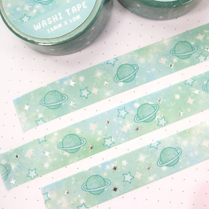 Green Galaxy Silver Foil Washi Tape