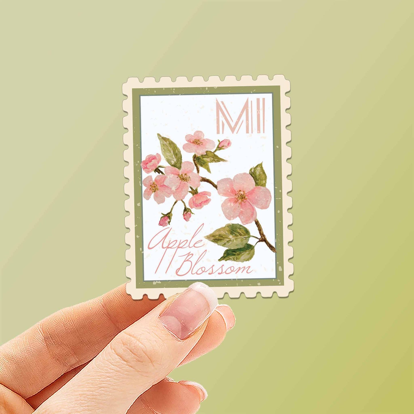 Michigan Apple Blossom Stamp-Style Sticker