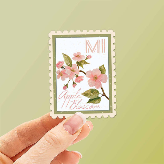 Michigan Apple Blossom Stamp-Style Sticker