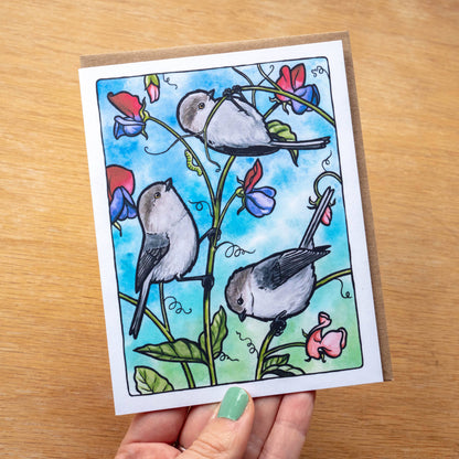 Sweet Birds in Sweet Peas Greeting Card