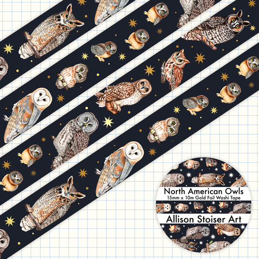 North American Owl Gold Foil Washi Tape