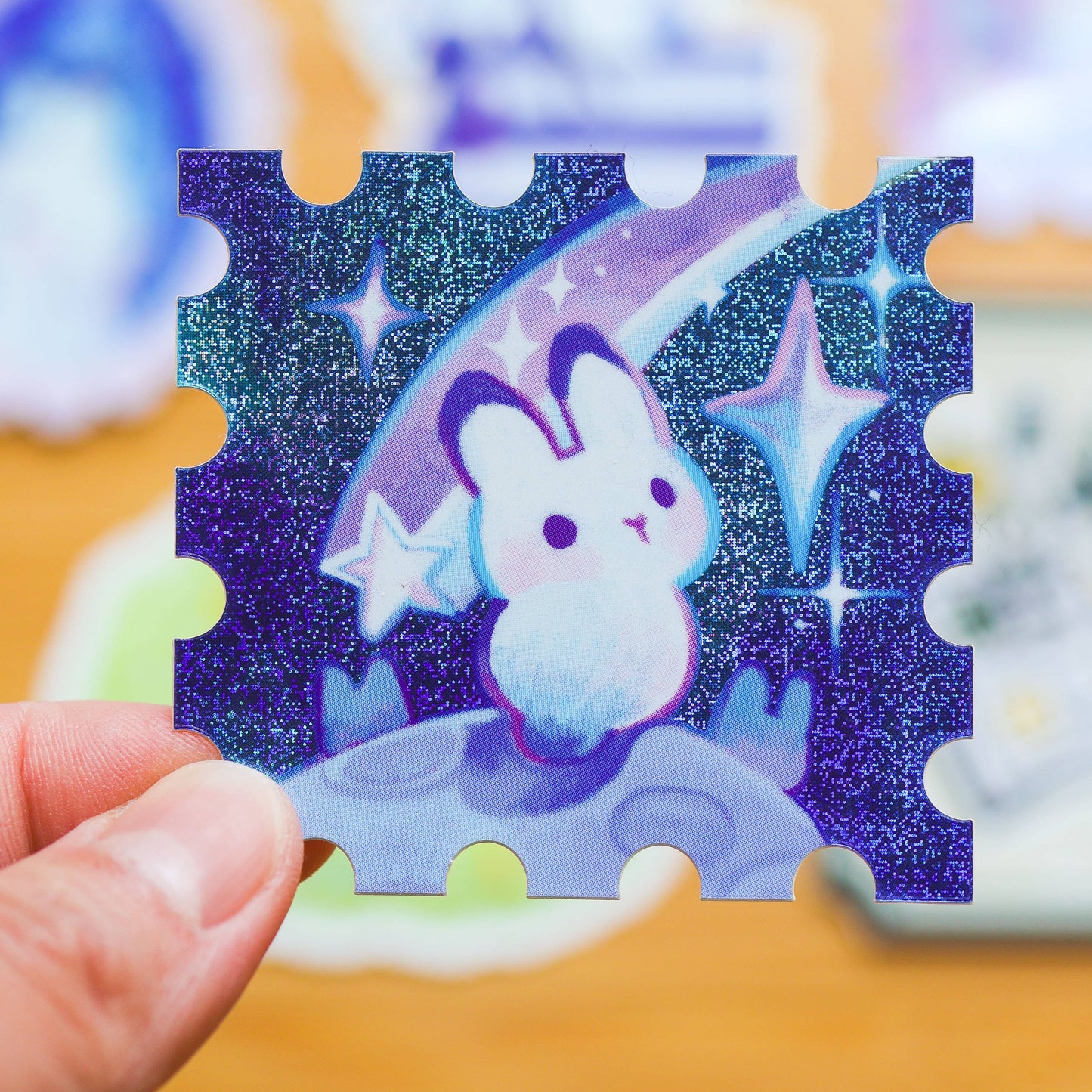 Bunny in Outer Space Stamp Holographic Vinyl Sticker