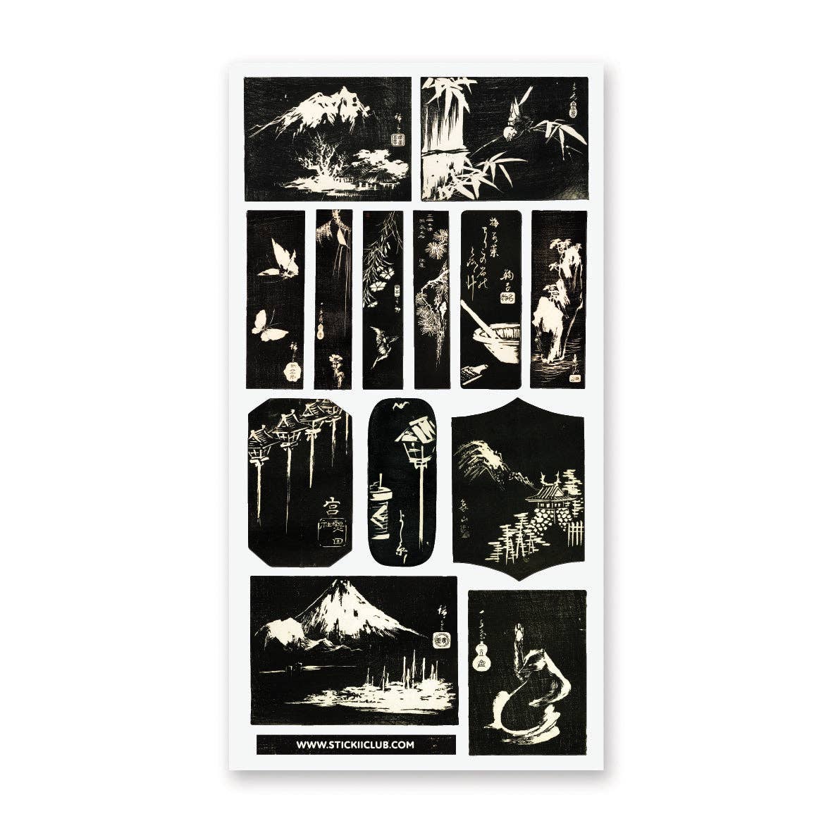 B&W Woodblock Prints Sticker Sheet