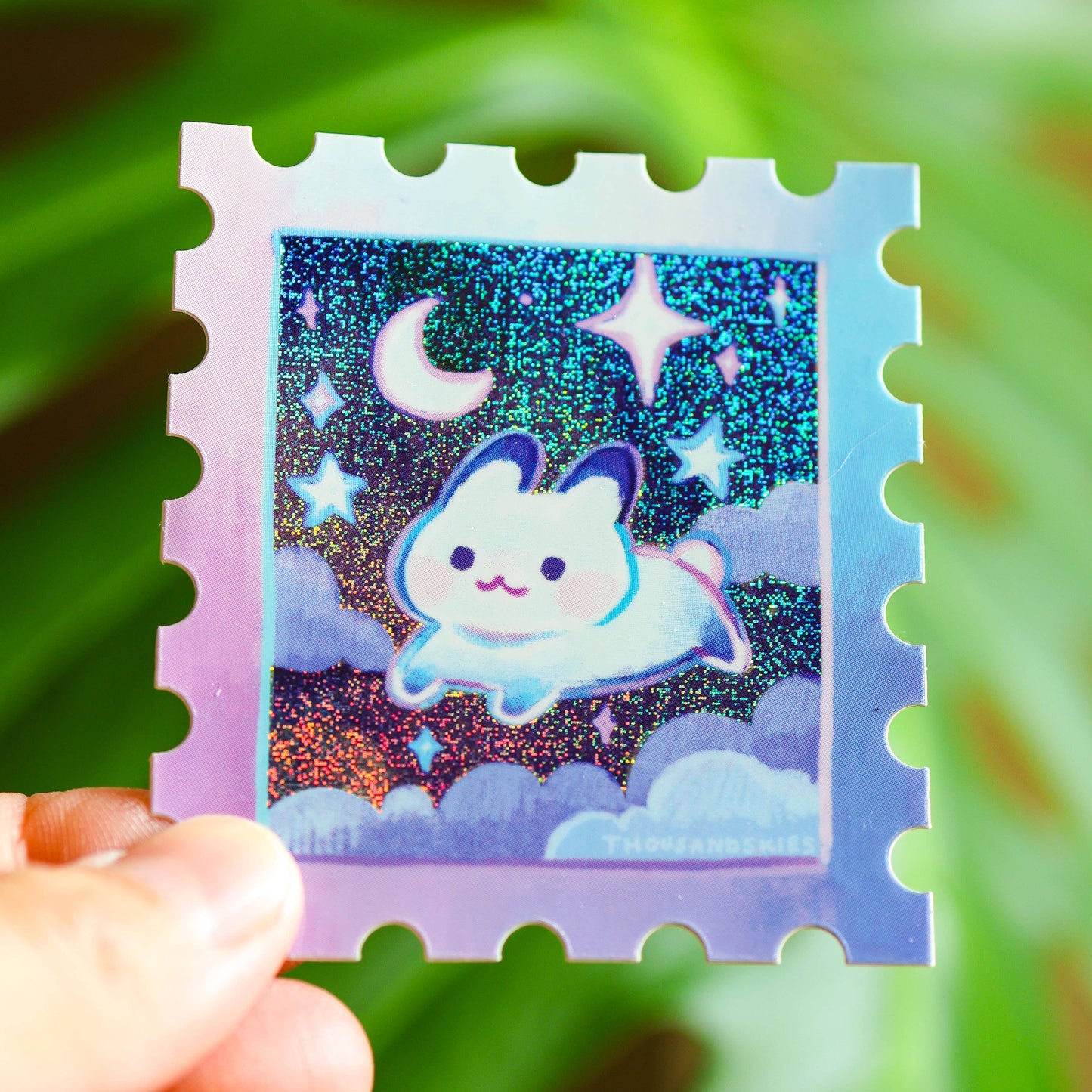 Starry Night and a Bunny Stamp Holographic Vinyl Sticker
