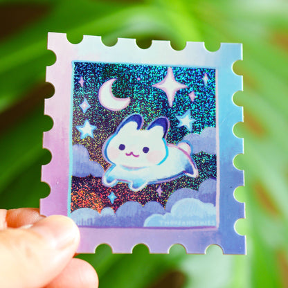 Starry Night and a Bunny Stamp Holographic Vinyl Sticker
