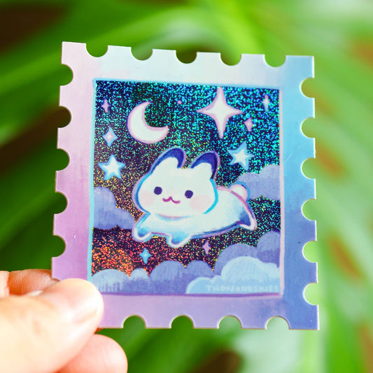 Starry Night and a Bunny Stamp Holographic Vinyl Sticker
