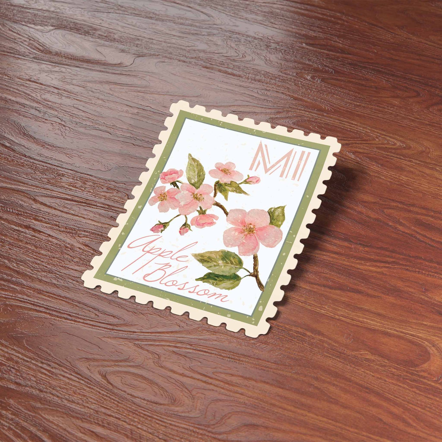 Michigan Apple Blossom Stamp-Style Sticker