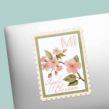Michigan Apple Blossom Stamp-Style Sticker