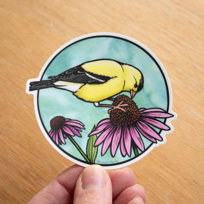 Goldfinch on Coneflower Vinyl Decal Sticker