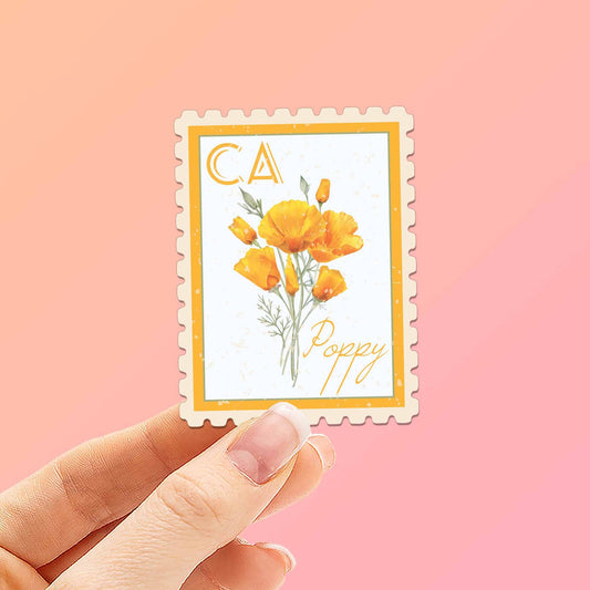California Poppy Stamp-Style Sticker