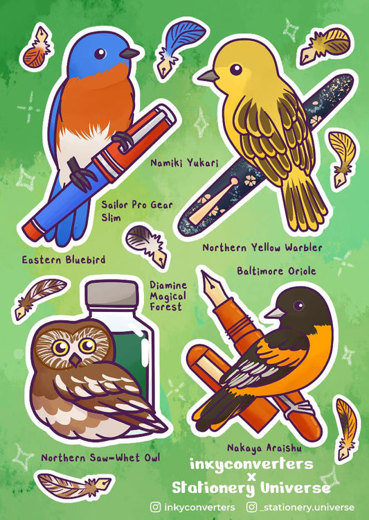 Inked and Feathered: Birds & Fountain Pen Sticker Sheet