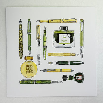 Fountain pen and ink notecard set, mixed colors