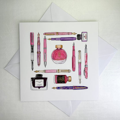 Fountain pen and ink notecard set, mixed colors