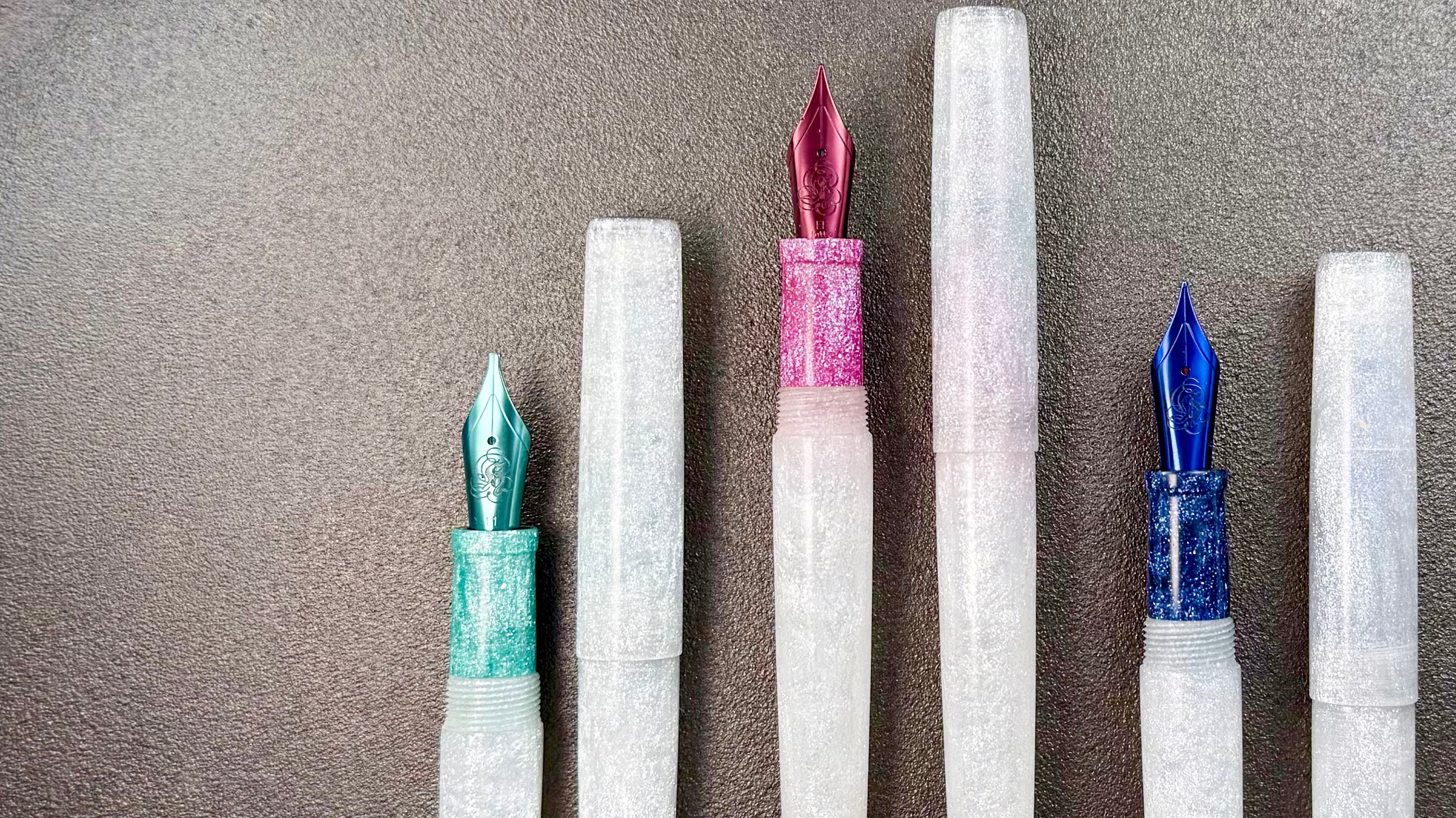 Starlit fountain pen series in seafoam, sakura and sapphire
