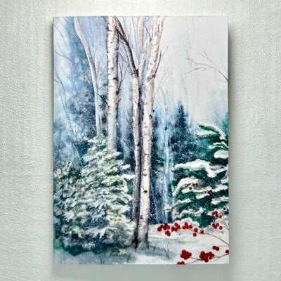 Birch and Berry winter scene notecard