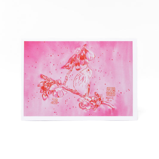 Sakura Song - Warbler in Cherry Blossoms Notecard