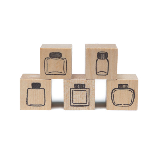 Mini ink bottle stamps, full set of 5