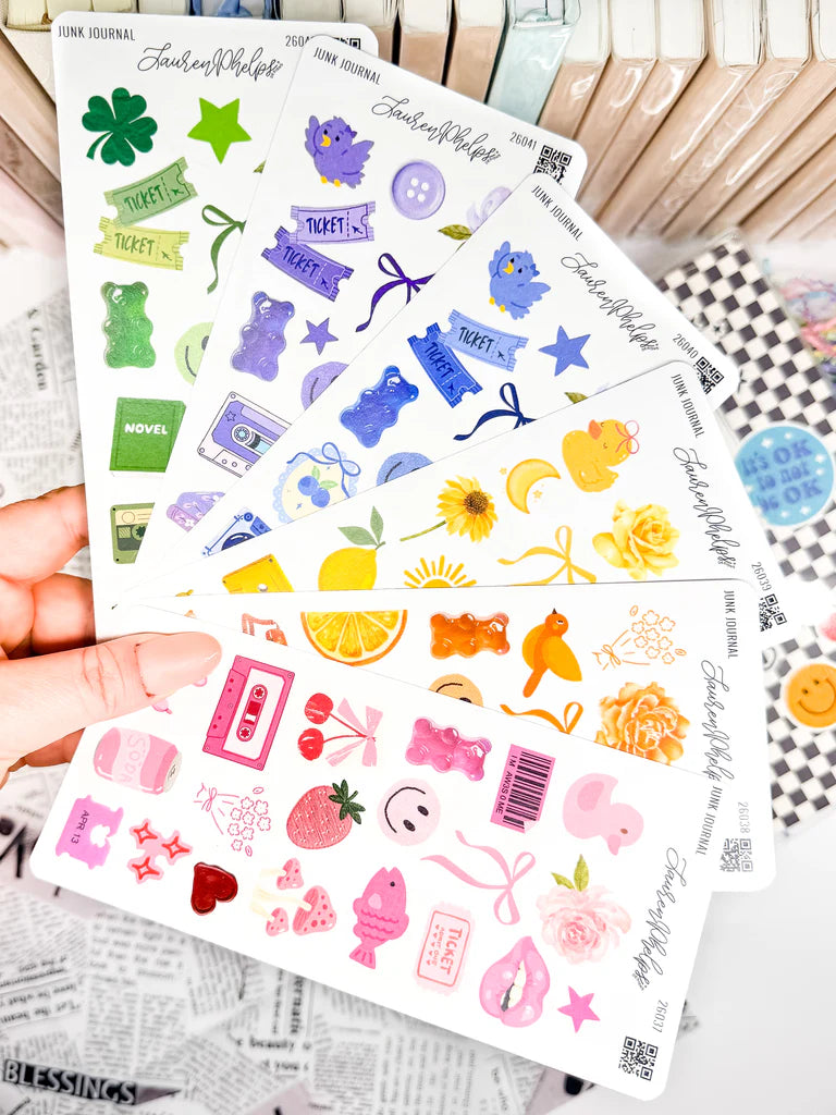 Junk Journal Trinkets Sticker Sheet Bundle by Lauren Phelps Design