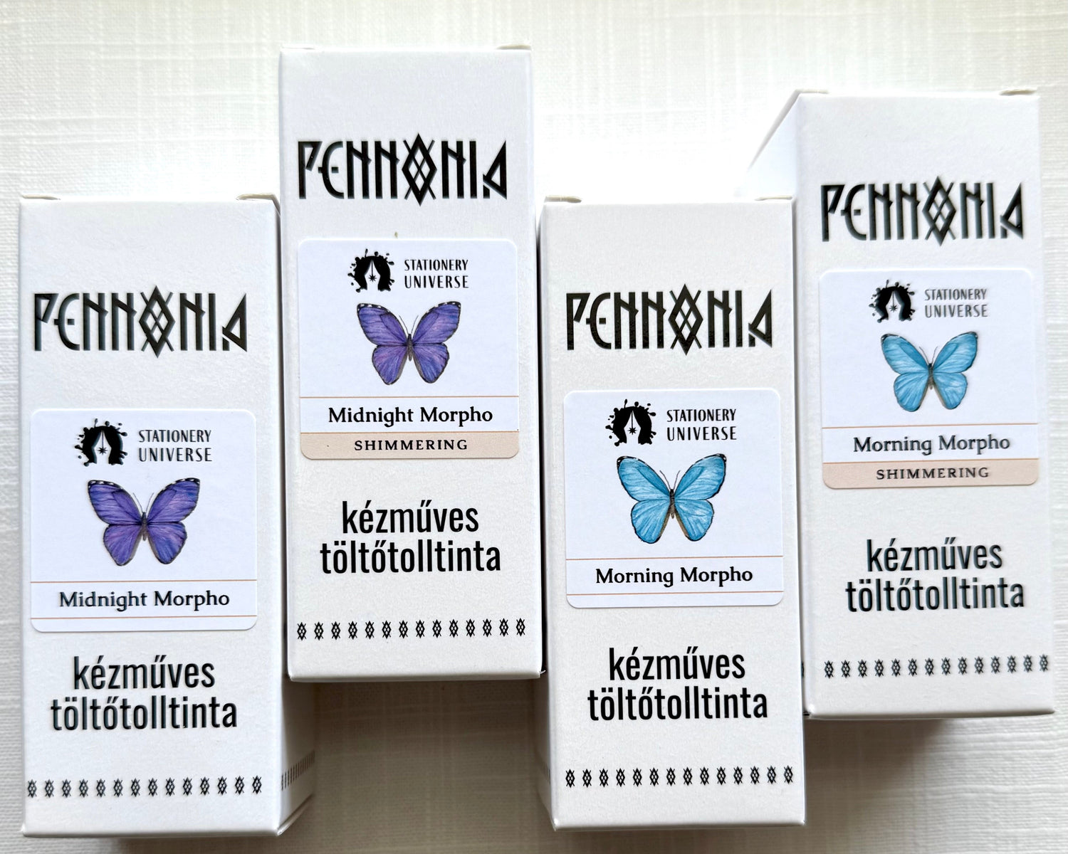 Pannonia Fountain Pen Ink product boxes for the Morpho butterfly ink series
