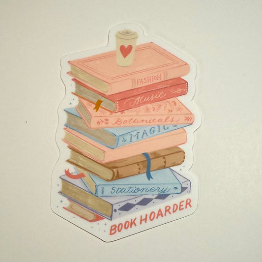 Book Hoarder sticker, pink vertical